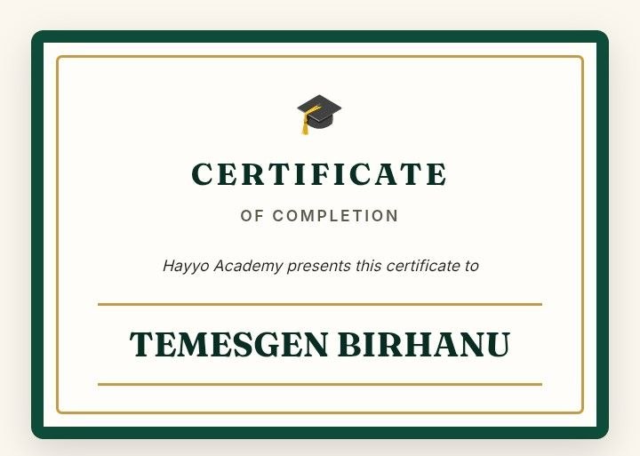 Hayyo Academy Certificate